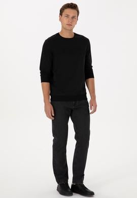 Erkek Regular Fit Bisiklet Yaka Siyah Basic Sweatshirt - 50307793007