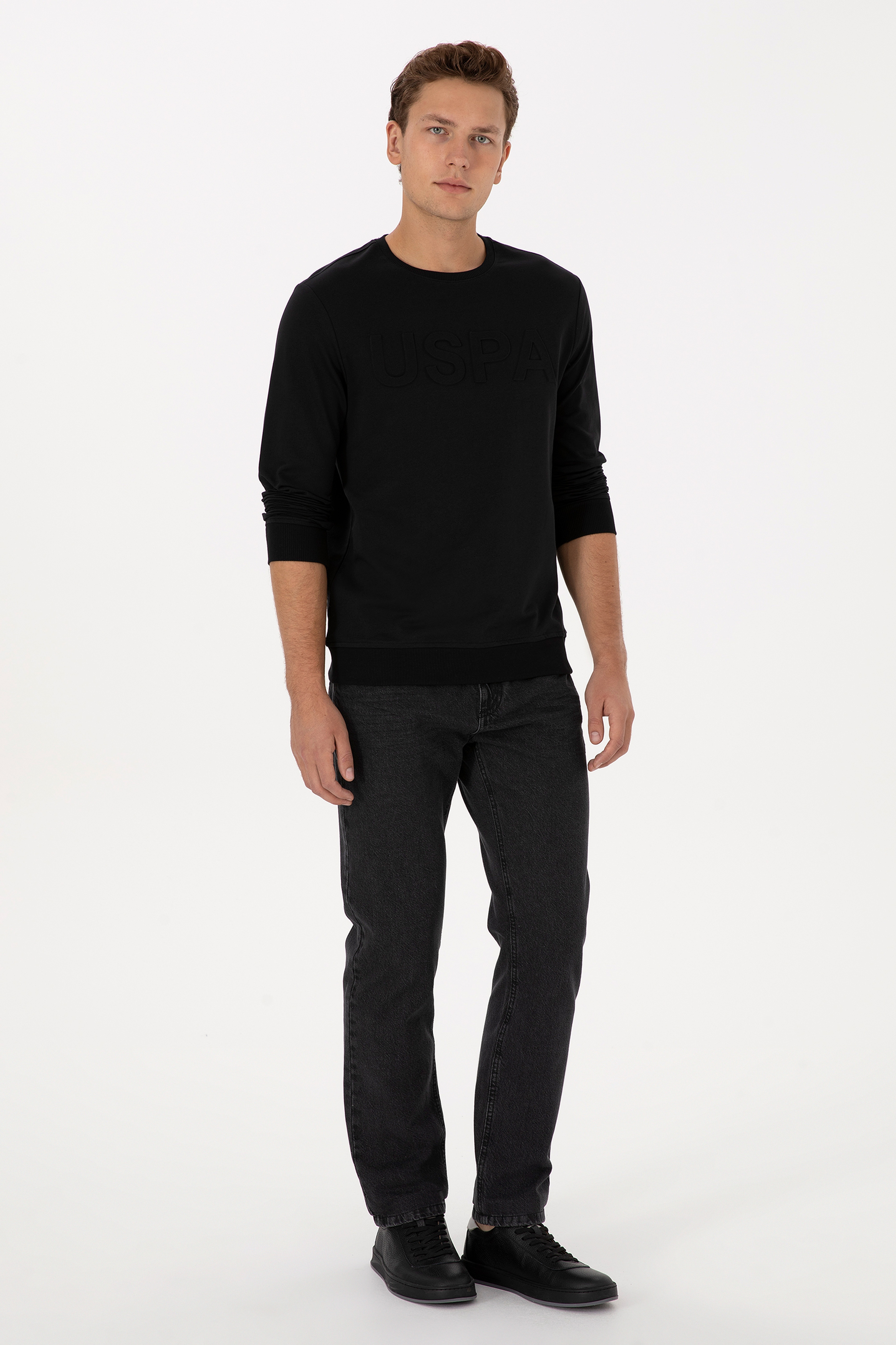 Erkek Regular Fit Bisiklet Yaka Siyah Basic Sweatshirt - Image 4