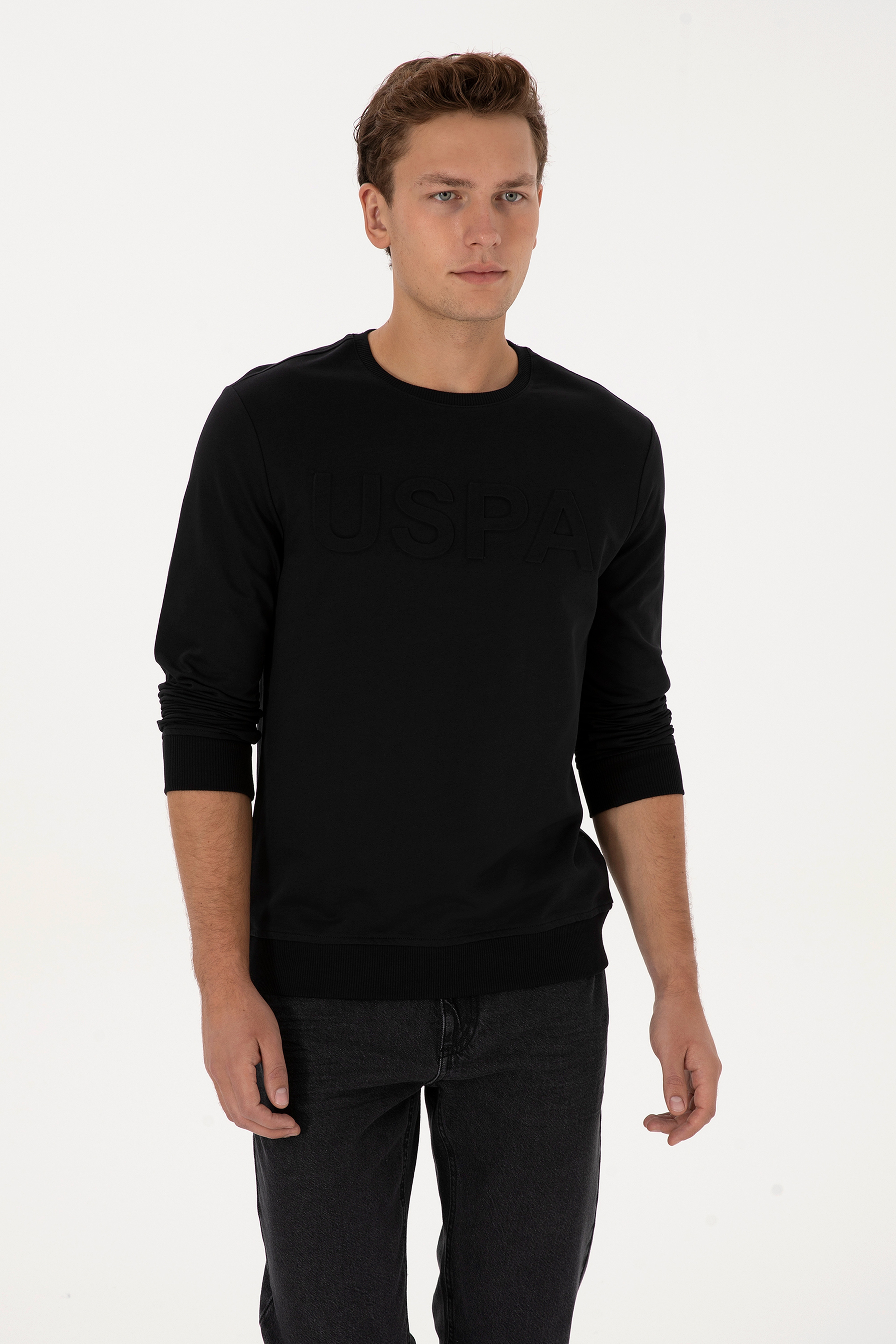 Erkek Regular Fit Bisiklet Yaka Siyah Basic Sweatshirt