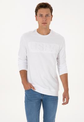 Erkek Regular Fit Bisiklet Yaka Beyaz Basic Sweatshirt - 50307793077