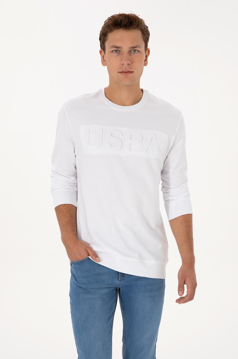 Erkek Regular Fit Bisiklet Yaka Beyaz Basic Sweatshirt