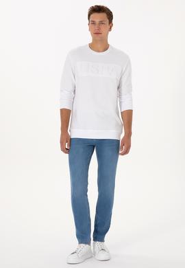 Erkek Regular Fit Bisiklet Yaka Beyaz Basic Sweatshirt - 50307793077