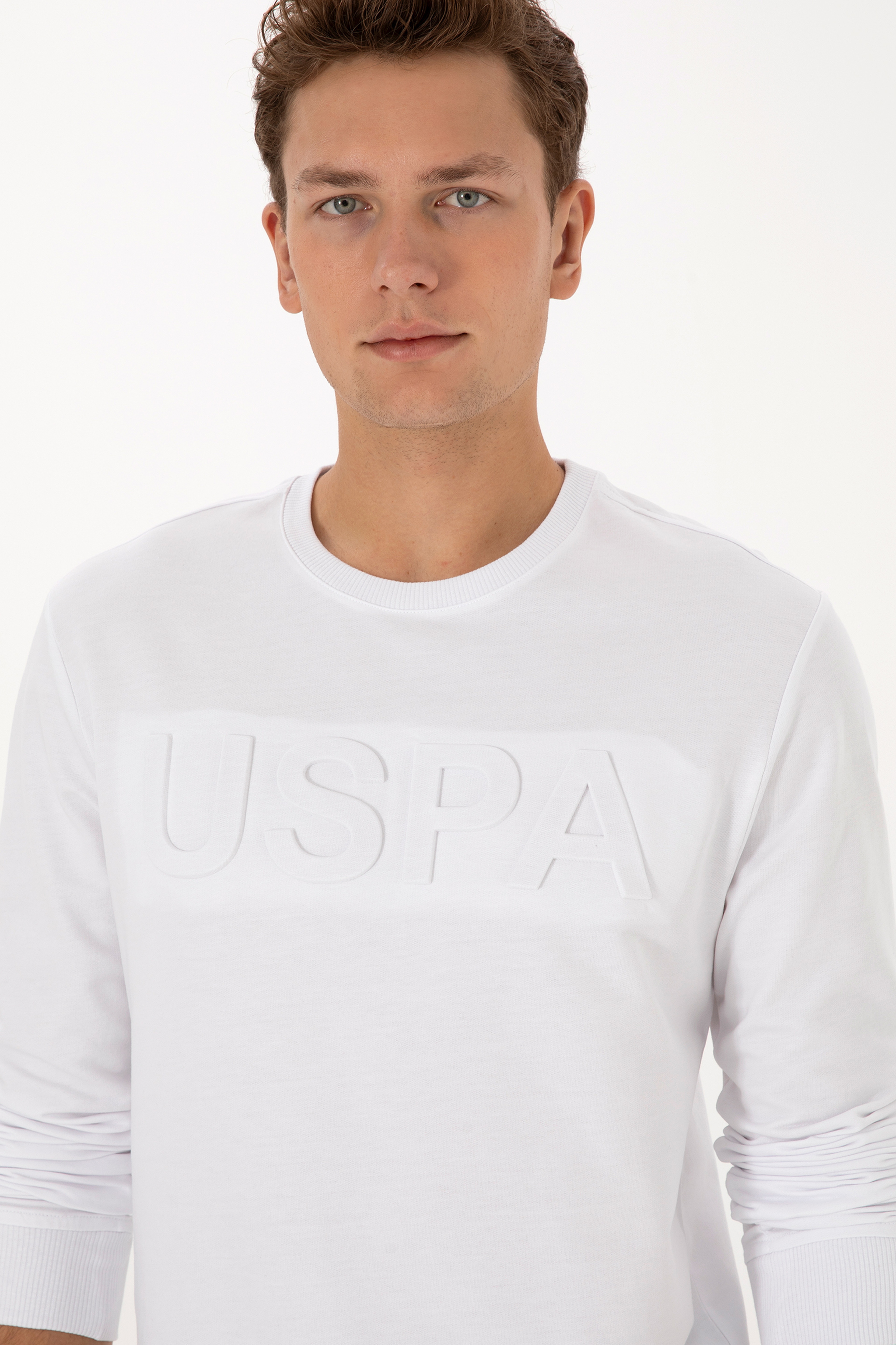 Erkek Regular Fit Bisiklet Yaka Beyaz Basic Sweatshirt - Image 2