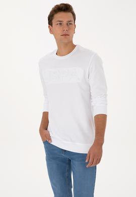 Erkek Regular Fit Bisiklet Yaka Beyaz Basic Sweatshirt - 50307793077