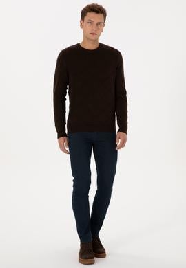 Erkek Regular Fit Bisiklet Yaka Koyu Kahverengi Kazak - 50307825024