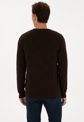 Erkek Regular Fit Bisiklet Yaka Koyu Kahverengi Kazak - 50307825024