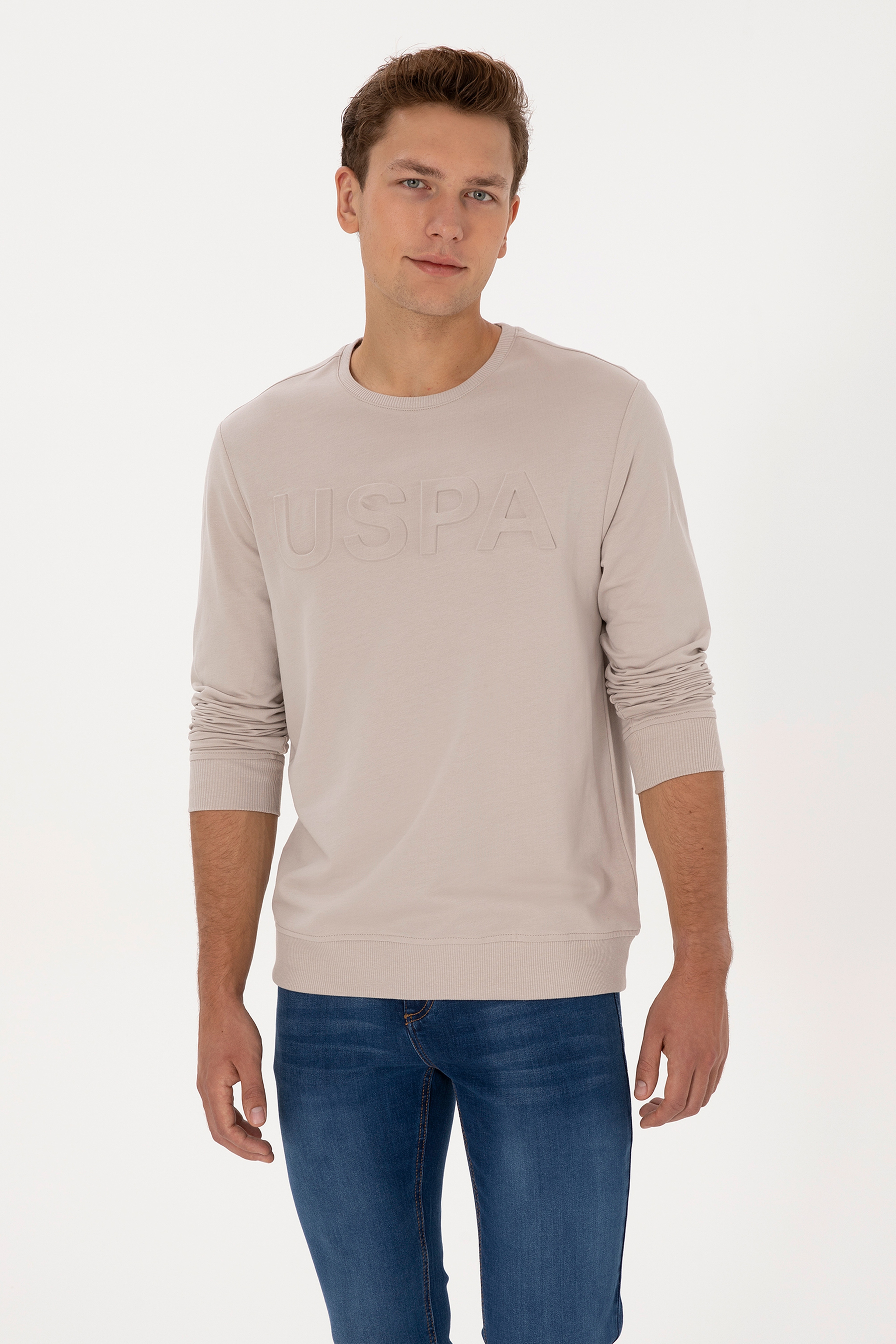 Erkek Regular Fit Bisiklet Yaka Taş Basic Sweatshirt - Image 1