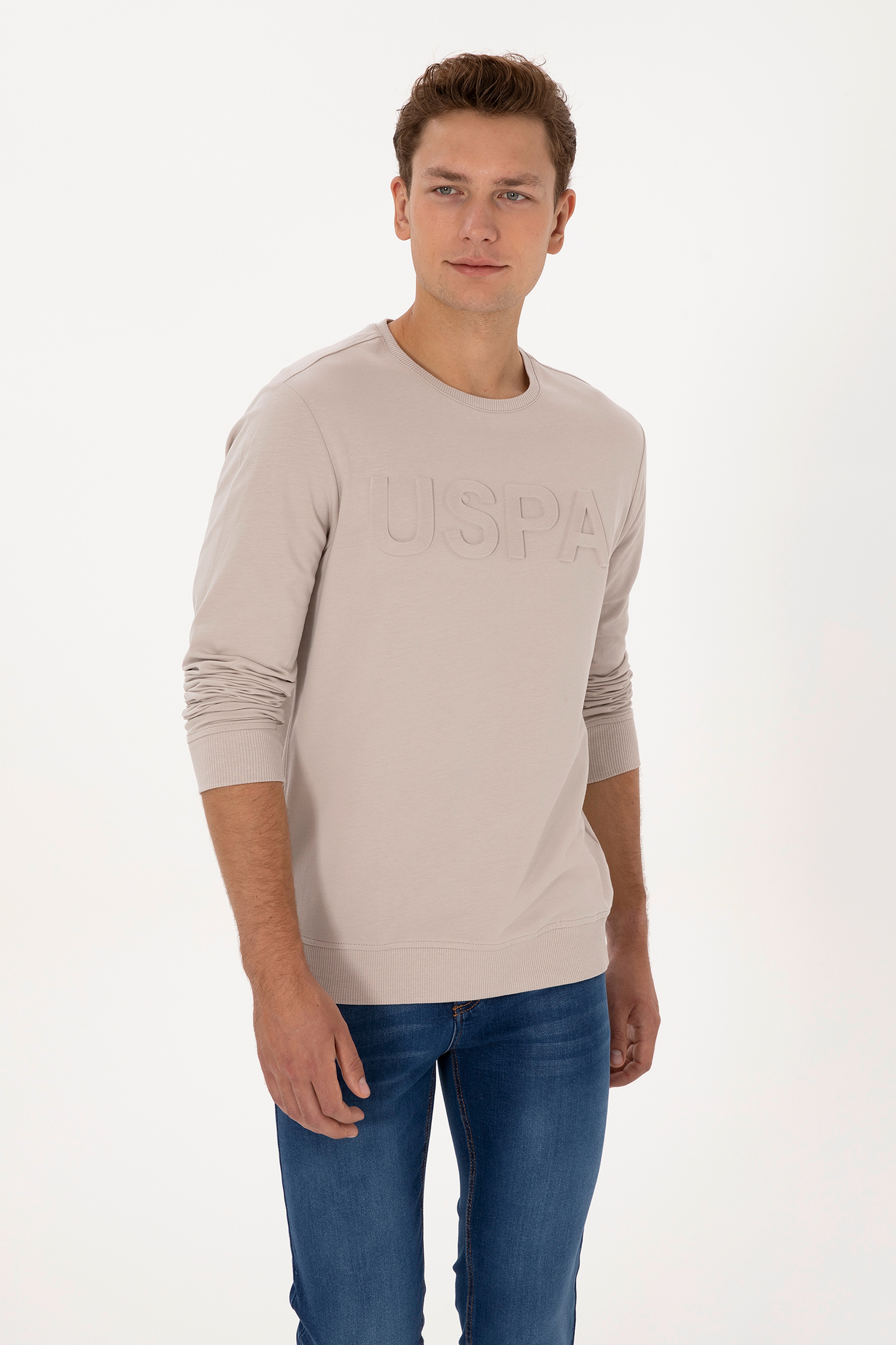 Erkek Regular Fit Bisiklet Yaka Taş Basic Sweatshirt - Image 3