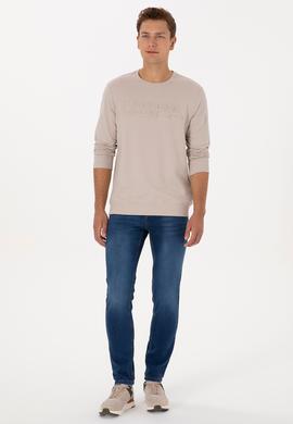 Erkek Regular Fit Bisiklet Yaka Taş Basic Sweatshirt - 50307793057