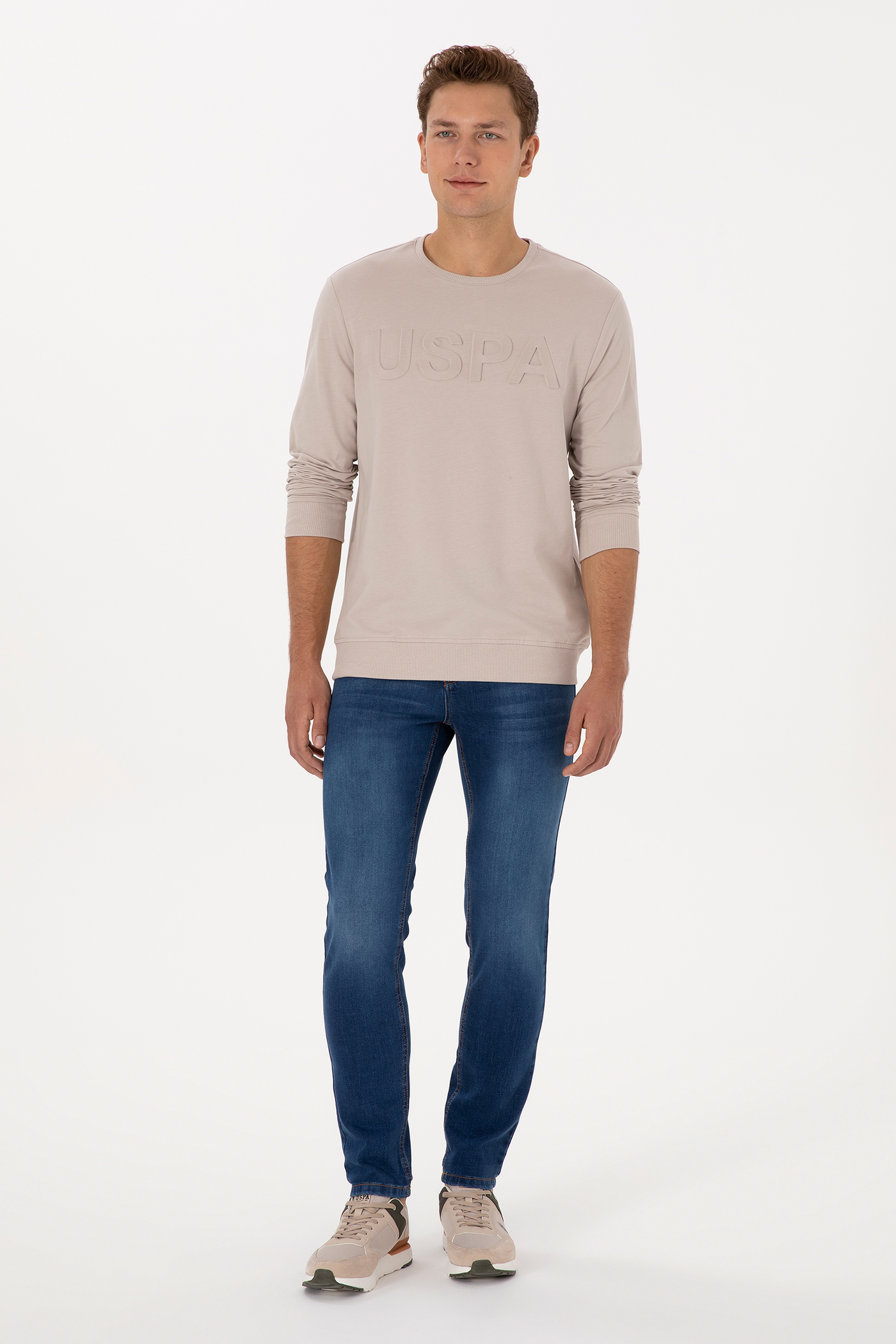 Erkek Regular Fit Bisiklet Yaka Taş Basic Sweatshirt - Image 4