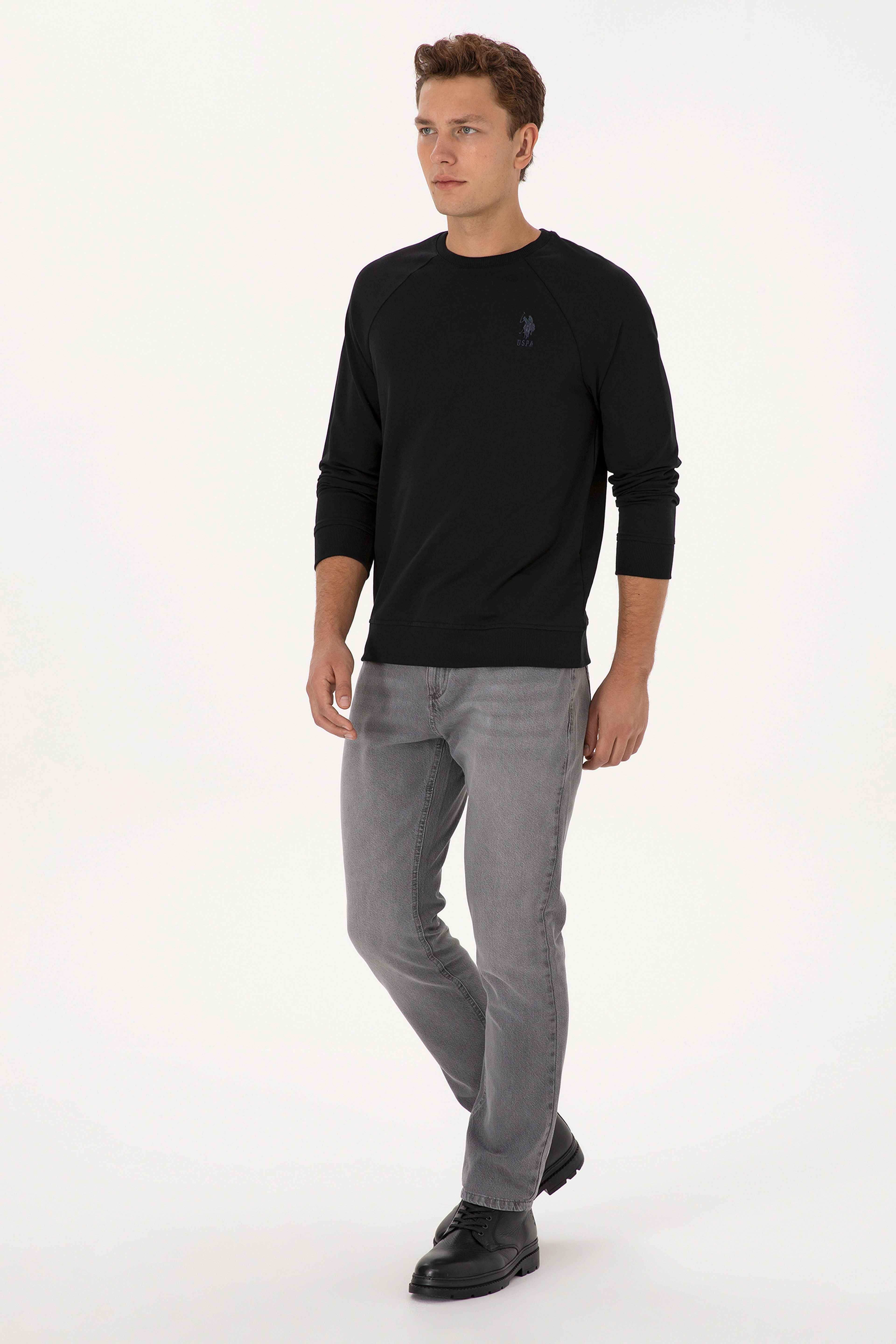 Erkek Regular Fit Bisiklet Yaka Siyah Basic Sweatshirt - Image 4