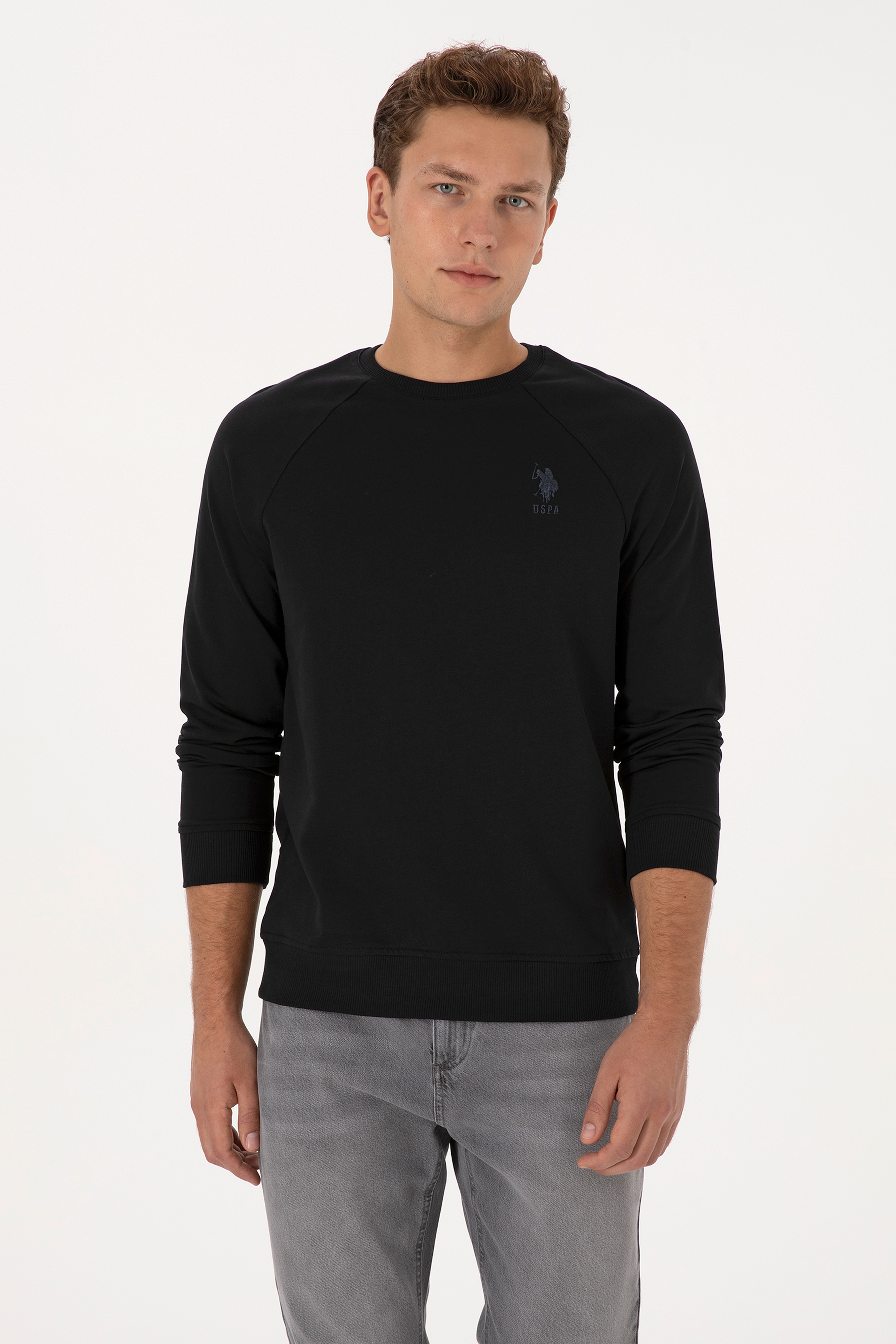 Erkek Regular Fit Bisiklet Yaka Siyah Basic Sweatshirt - Image 1