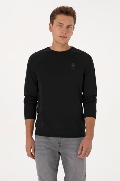 Erkek Regular Fit Bisiklet Yaka Siyah Basic Sweatshirt
