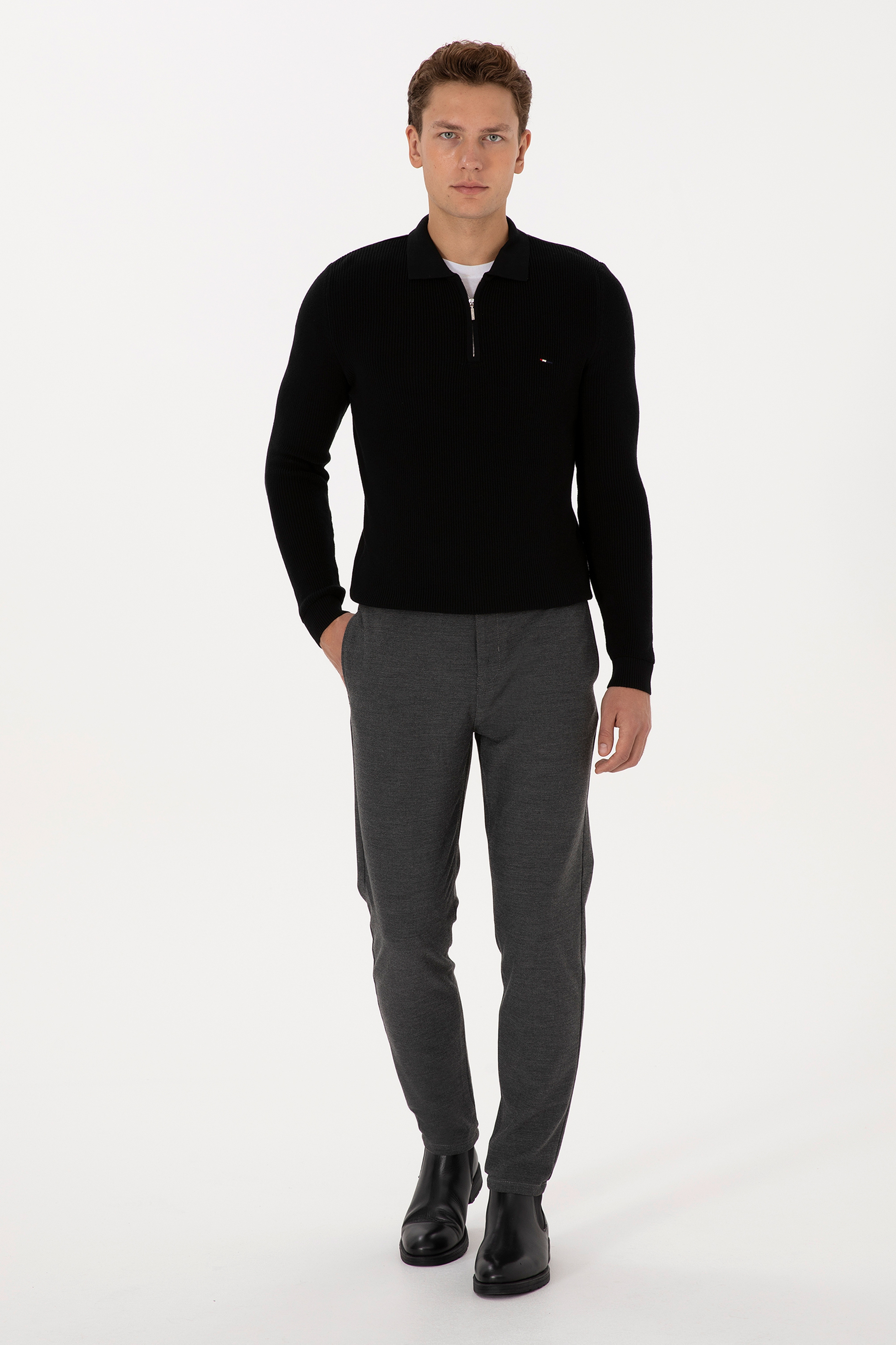 Erkek Gri Jogger Fit Kanvas / Chino Pantolon - Image 1