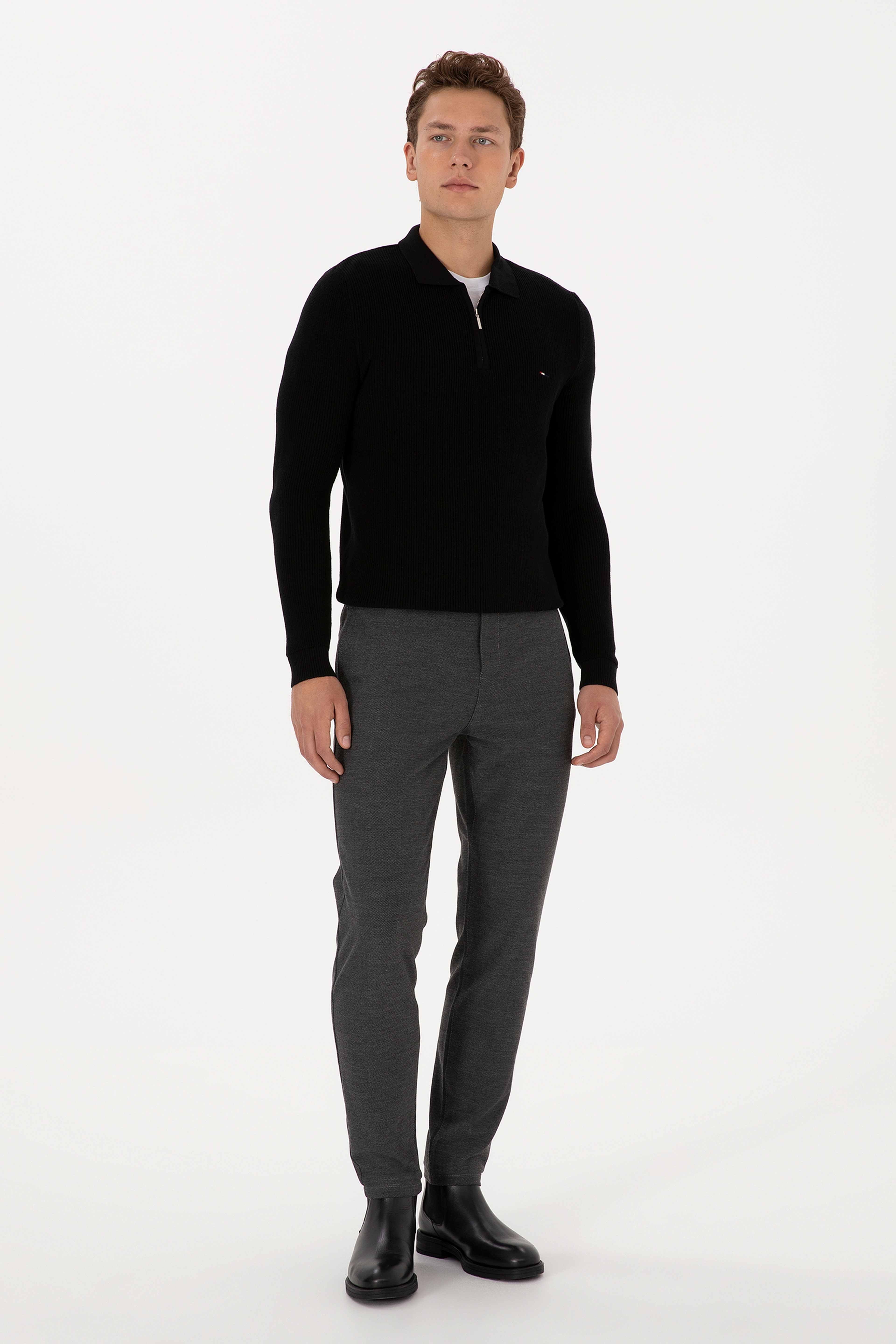 Erkek Gri Jogger Fit Kanvas / Chino Pantolon