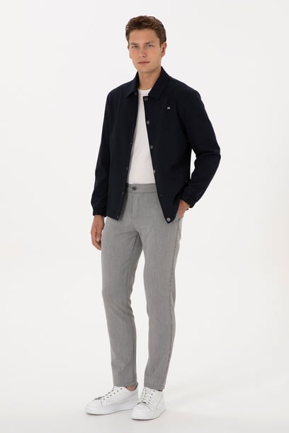 Erkek Açık Gri Slim Fit Kanvas / Chino Pantolon