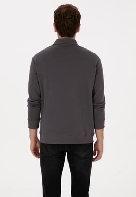 Erkek Regular Fit Yarım Fermuarlı Şardonlu Antrasit Basic Sweatshirt - 50313783081
