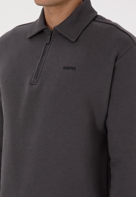 Erkek Regular Fit Yarım Fermuarlı Şardonlu Antrasit Basic Sweatshirt - 50313783081