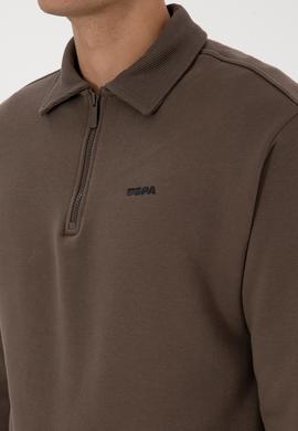 Erkek Regular Fit Yarım Fermuarlı Vizon Basic Sweatshirt - 50313783048