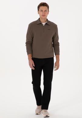 Erkek Regular Fit Yarım Fermuarlı Vizon Basic Sweatshirt - 50313783048