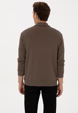 Erkek Regular Fit Yarım Fermuarlı Vizon Basic Sweatshirt - 50313783048