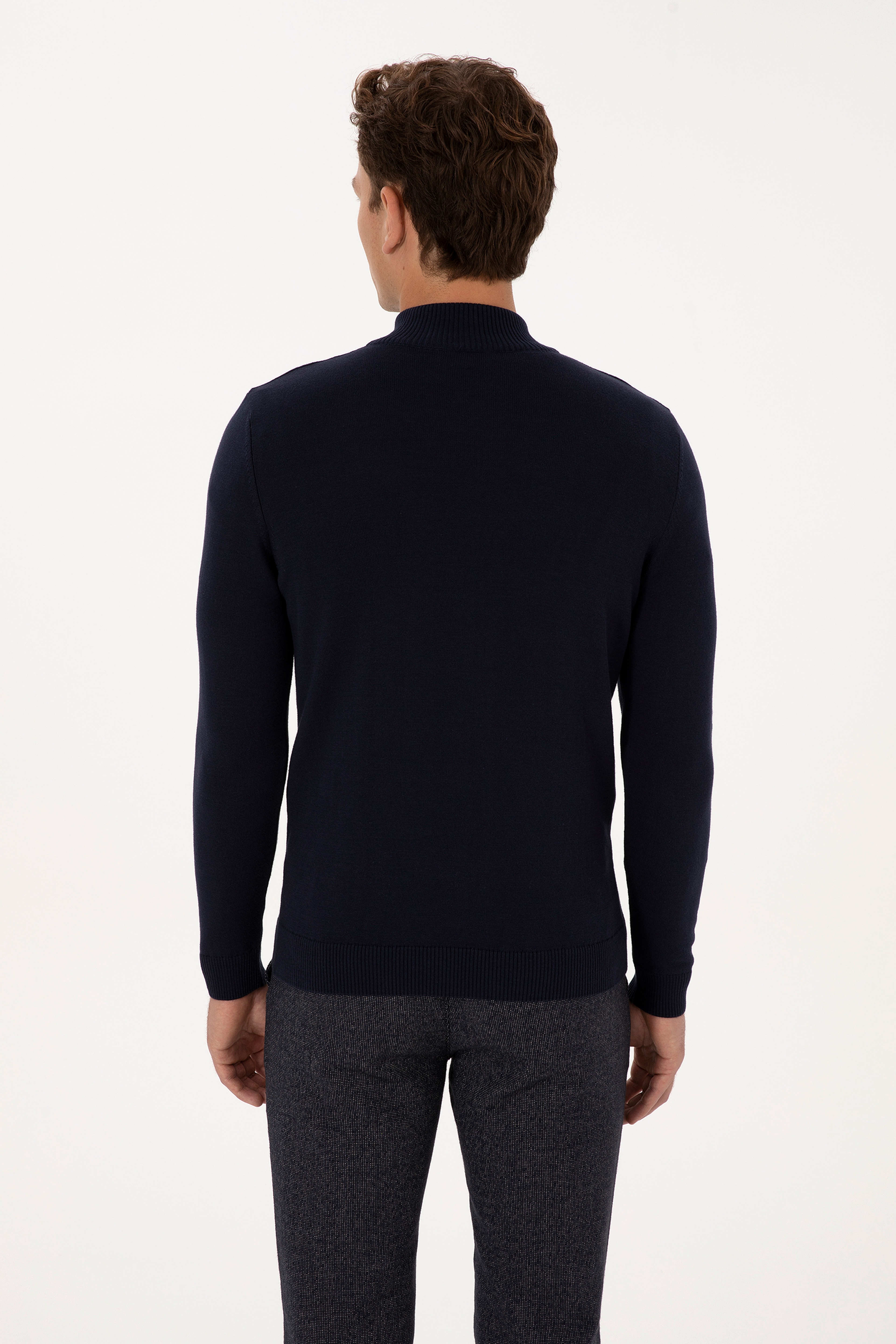 Erkek Slim Fit Yarım Fermuarlı Lacivert Kazak - Image 5
