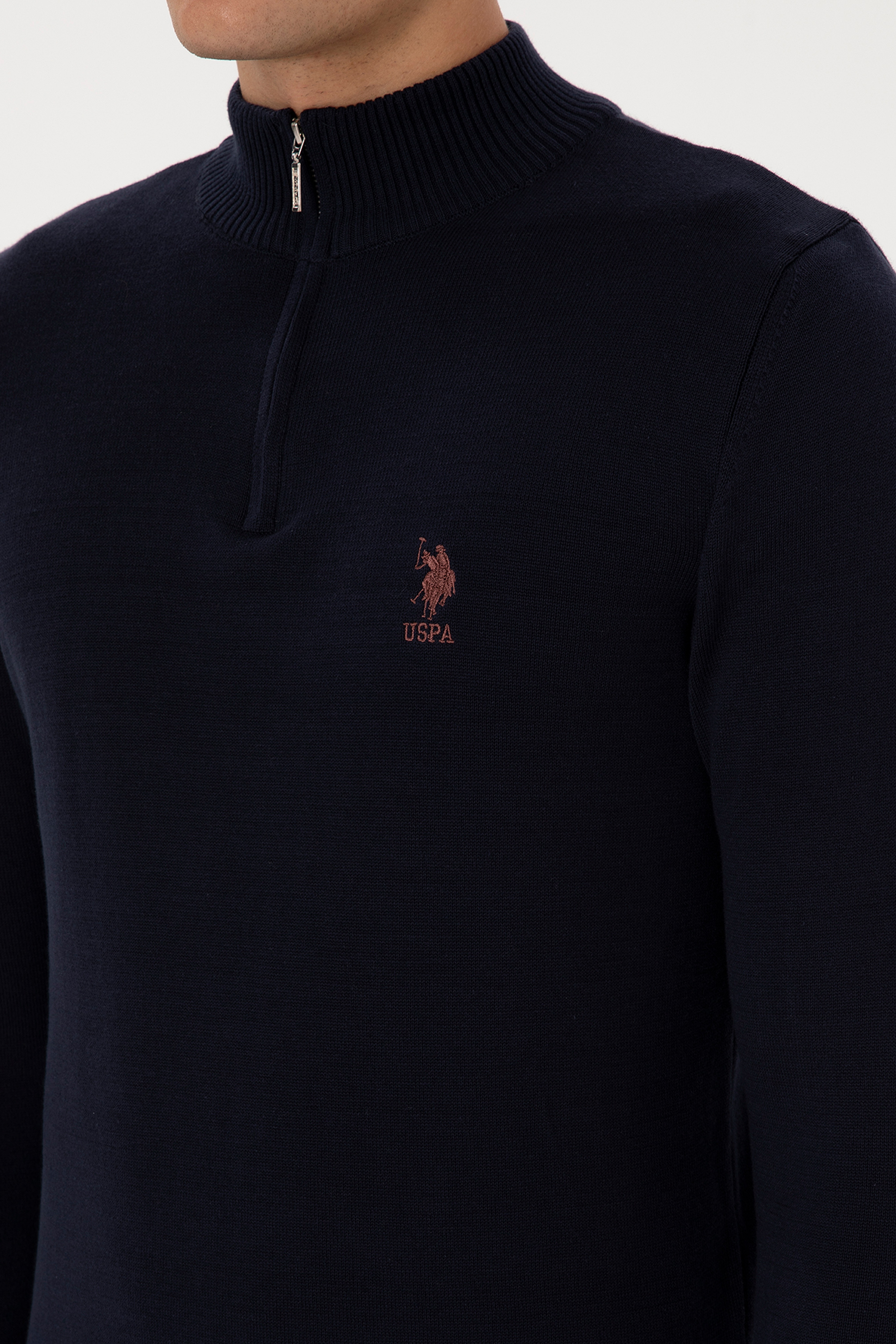 Erkek Slim Fit Yarım Fermuarlı Lacivert Kazak - Image 7