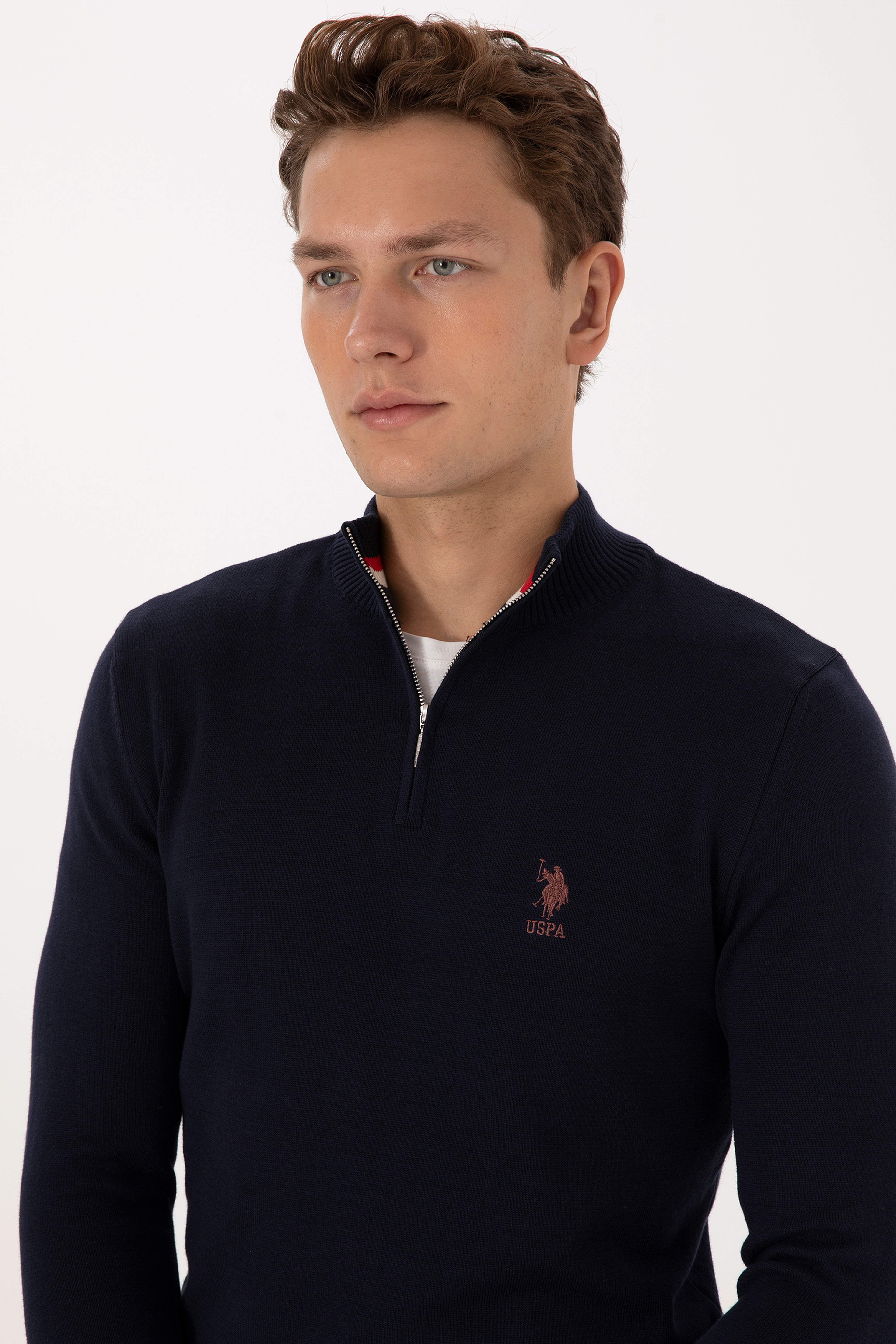 Erkek Slim Fit Yarım Fermuarlı Lacivert Kazak - Image 2