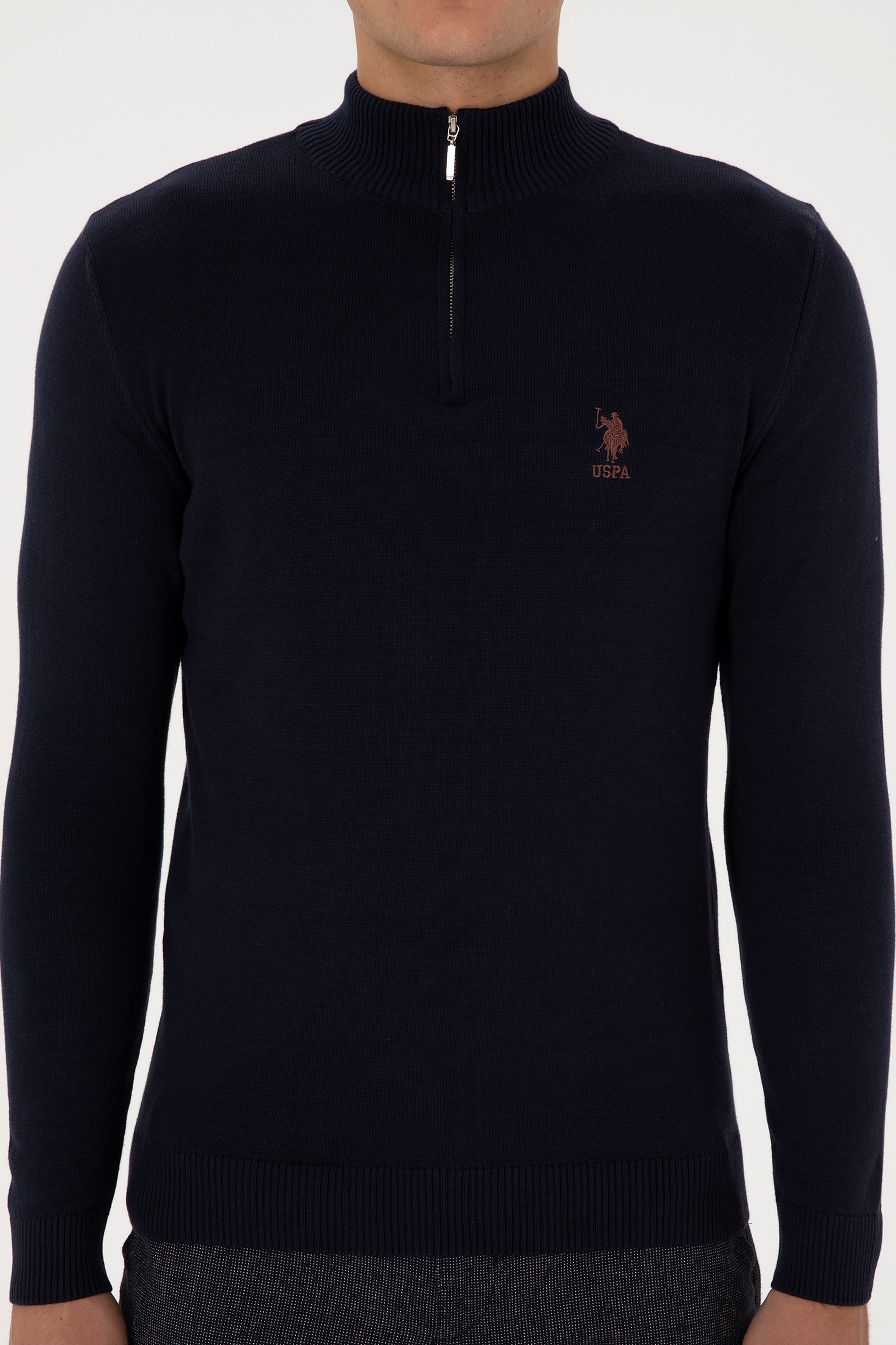 Erkek Slim Fit Yarım Fermuarlı Lacivert Kazak - Image 6