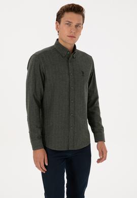 Erkek Koyu Yeşil Uzun Kollu Çizgili Gömlek - 50316559032