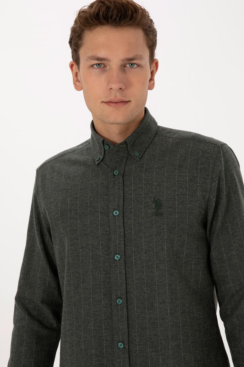 Erkek Koyu Yeşil Uzun Kollu Gömlek
