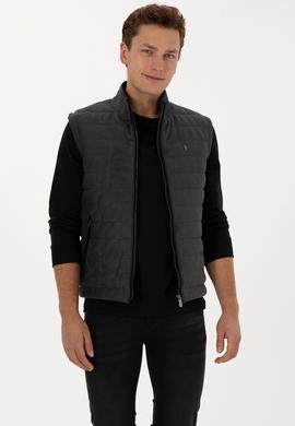 Erkek Antrasit Deri Yelek - 50317323004