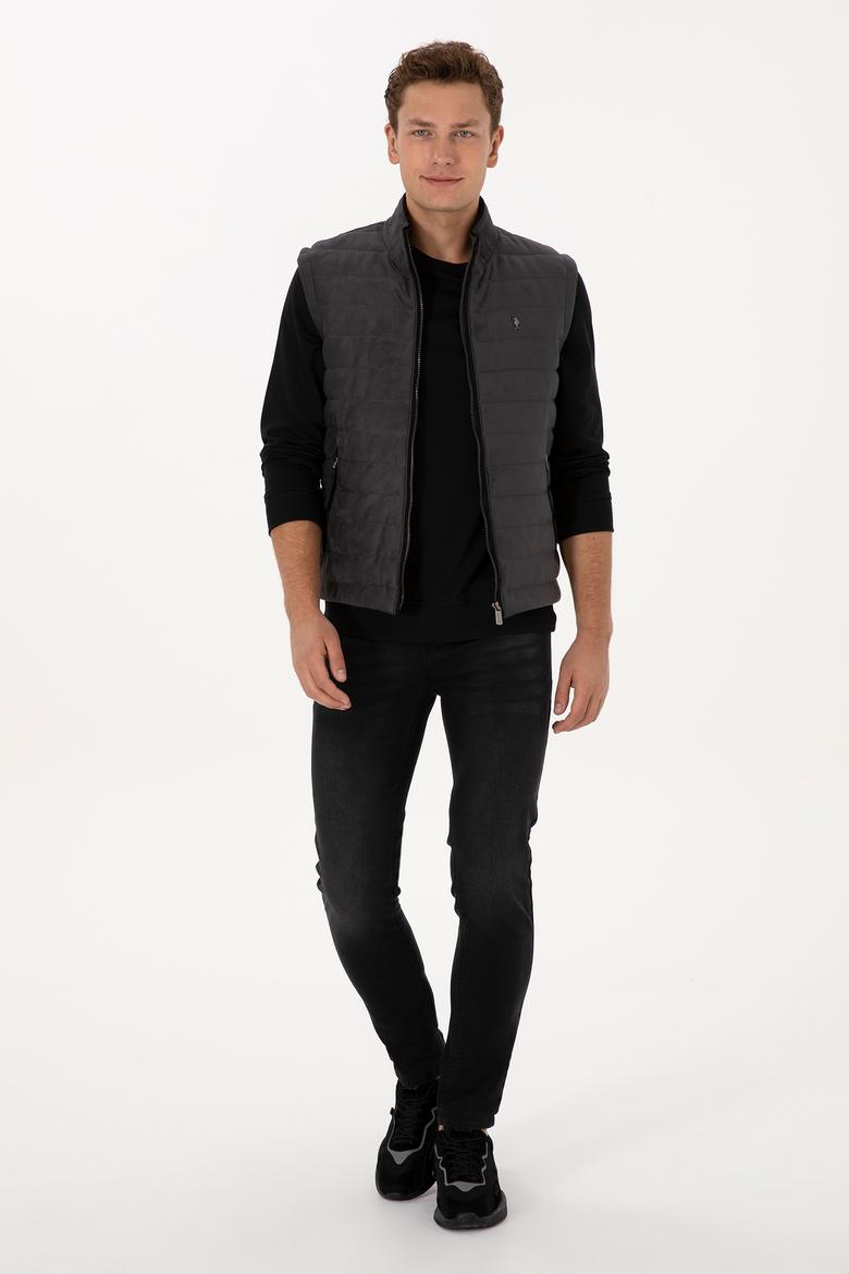 Erkek Antrasit Deri Yelek - 50317323004