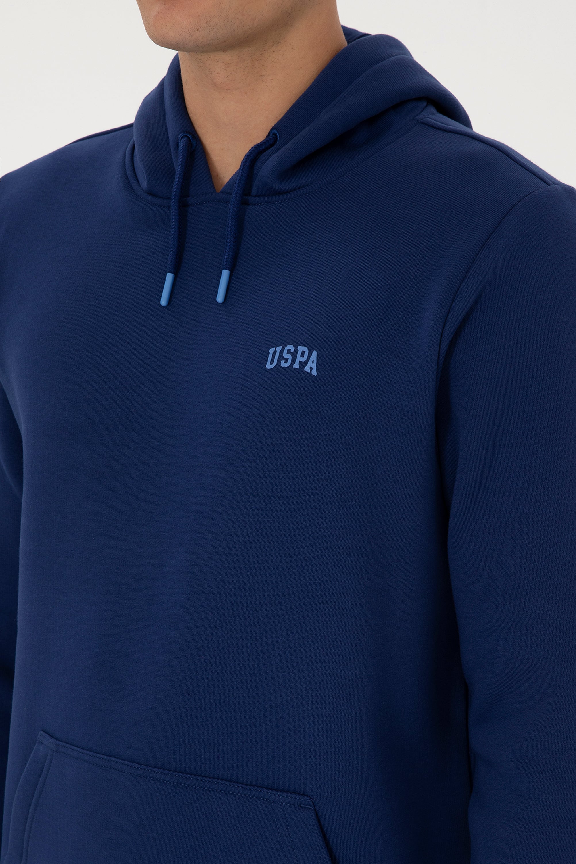 Erkek Regular Fit Kapüşonlu Şardonlu İndigo Basic Sweatshirt - Image 7