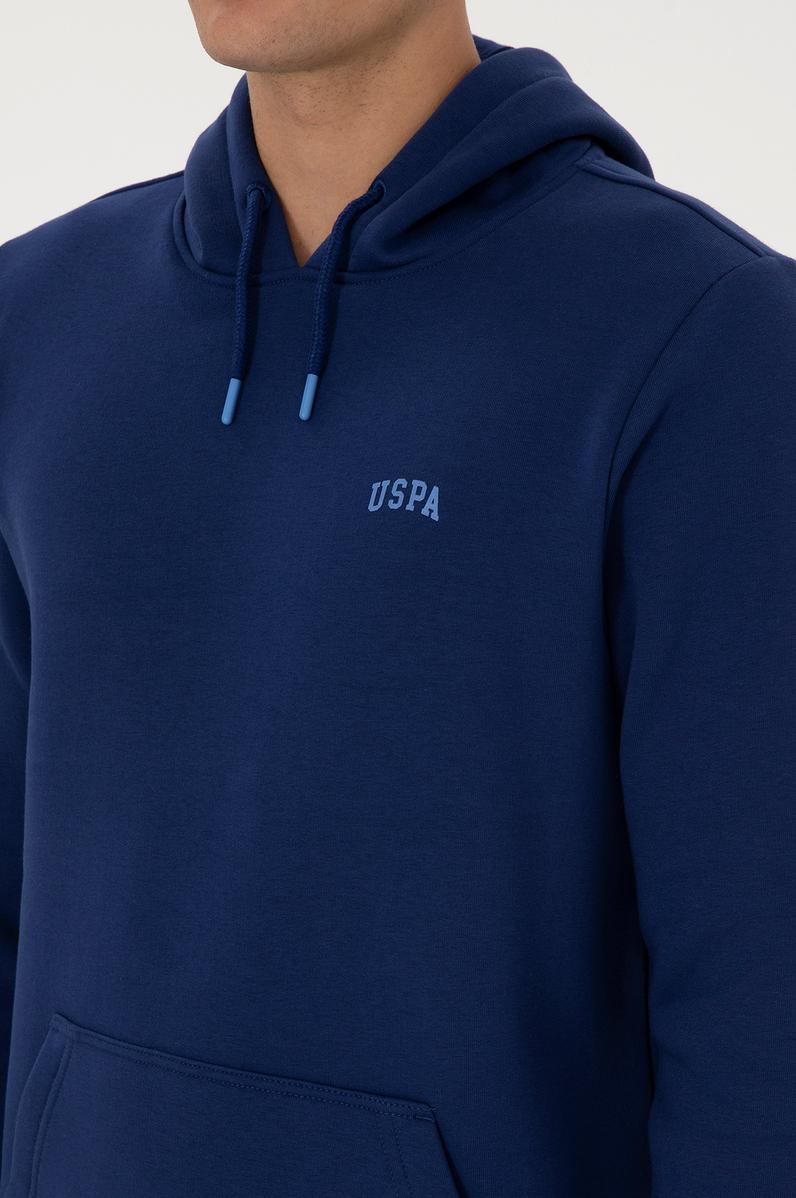 Erkek Regular Fit Kapüşonlu Şardonlu İndigo Basic Sweatshirt