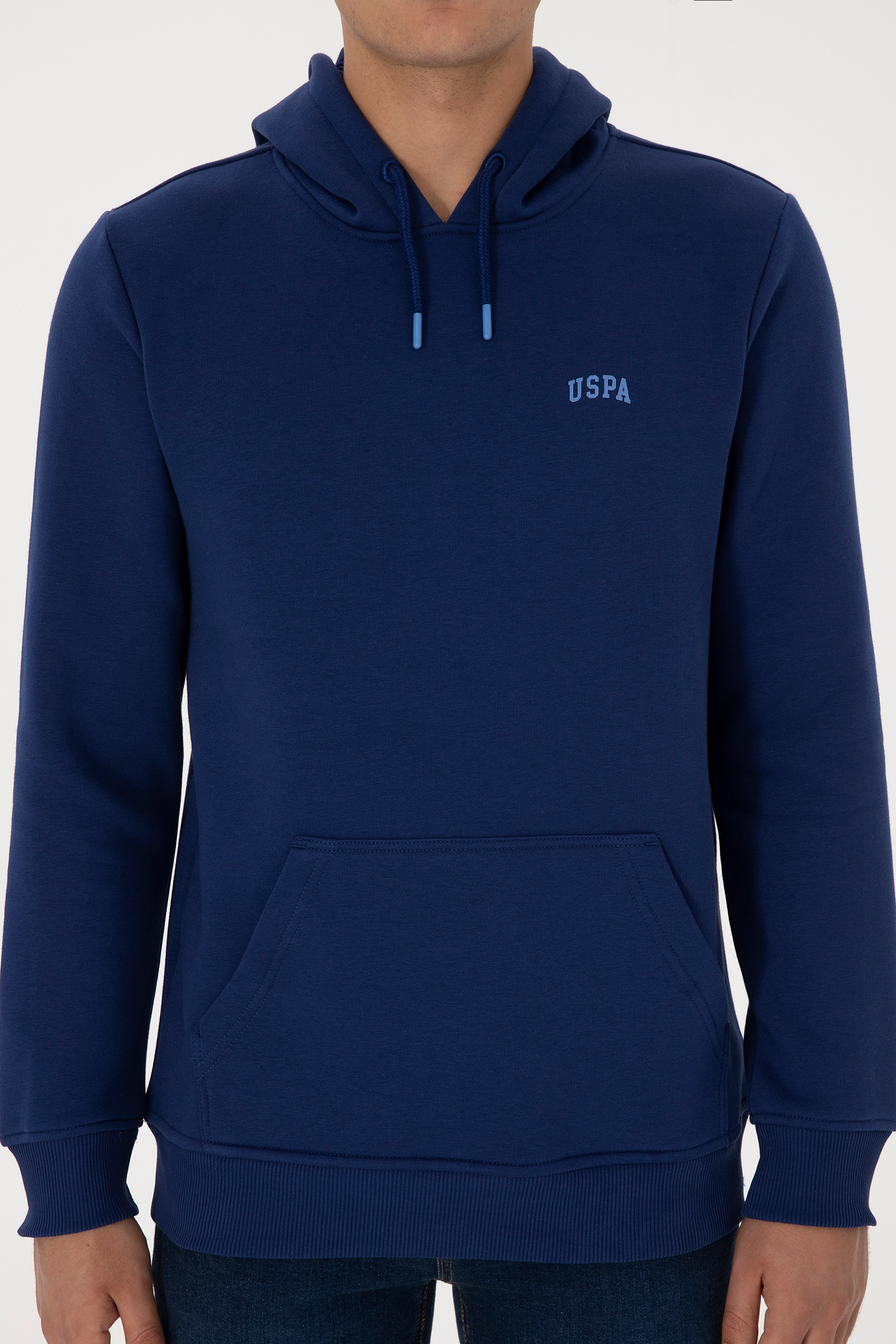 Erkek Regular Fit Kapüşonlu Şardonlu İndigo Basic Sweatshirt - Image 6