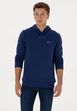 Erkek Regular Fit Kapüşonlu Şardonlu İndigo Basic Sweatshirt - 50315582028