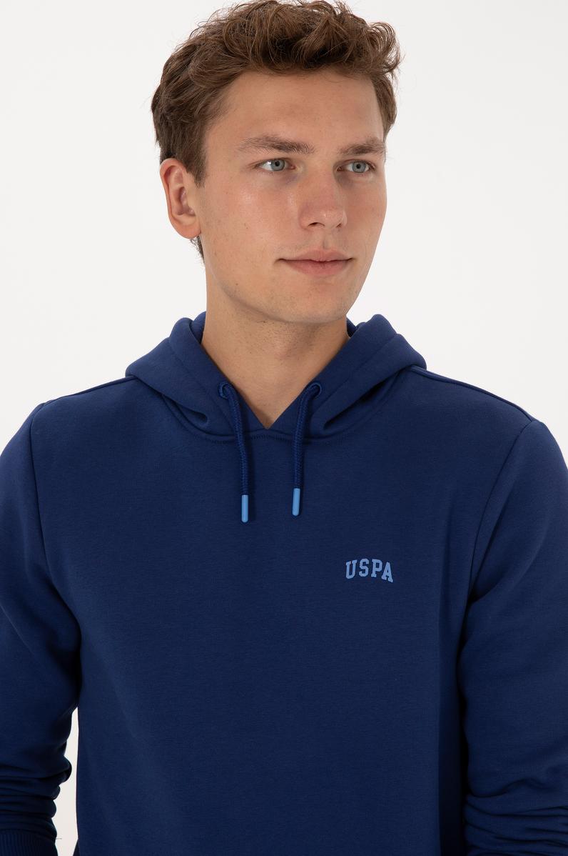Erkek Regular Fit Kapüşonlu Şardonlu İndigo Basic Sweatshirt