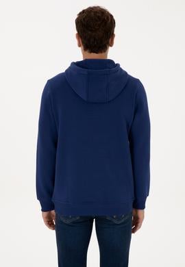 Erkek Regular Fit Kapüşonlu Şardonlu İndigo Basic Sweatshirt - 50315582028