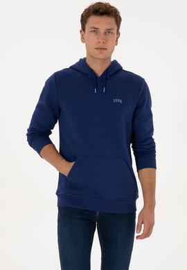 Erkek Regular Fit Kapüşonlu Şardonlu İndigo Basic Sweatshirt - 50315582028
