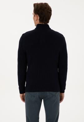 Erkek Regular Fit Yarım Fermuarlı Desenli Lacivert Kazak - 50315035010