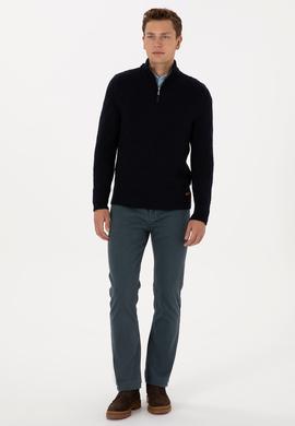 Erkek Regular Fit Yarım Fermuarlı Desenli Lacivert Kazak - 50315035010