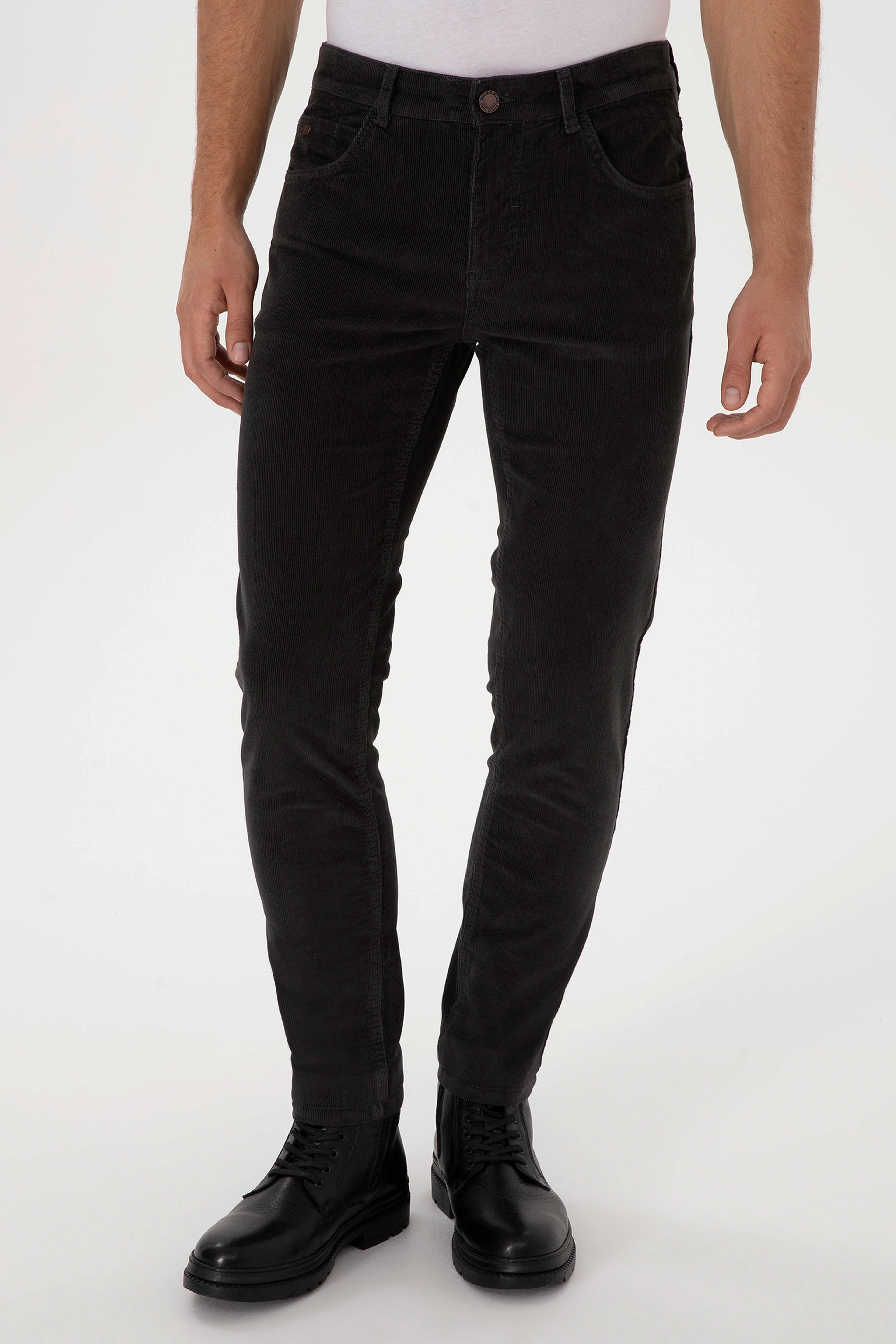 Erkek Slim Fit Gri Kanvas Pantolon - Image 2