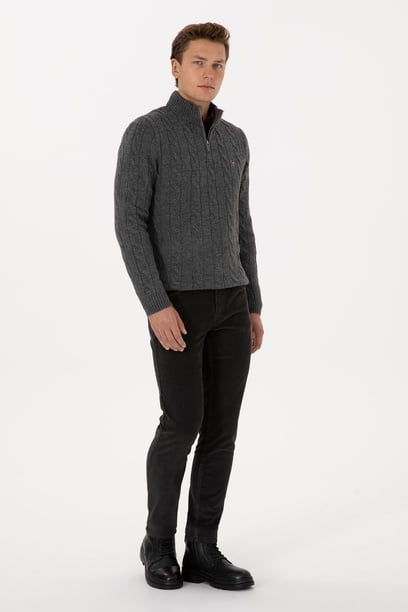 Erkek Slim Fit Gri Kanvas Pantolon
