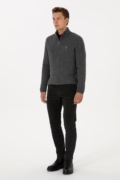 Erkek Slim Fit Gri Kanvas Pantolon