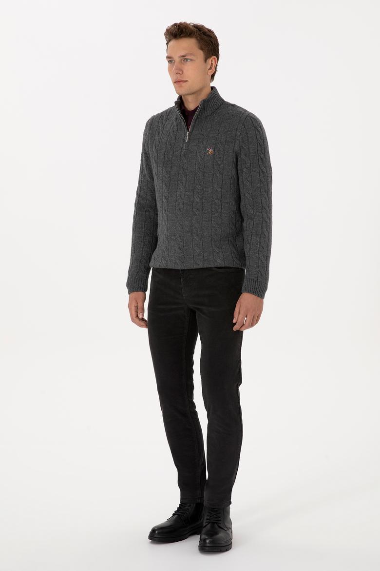 Erkek Gri Slim Fit Kanvas / Chino Pantolon