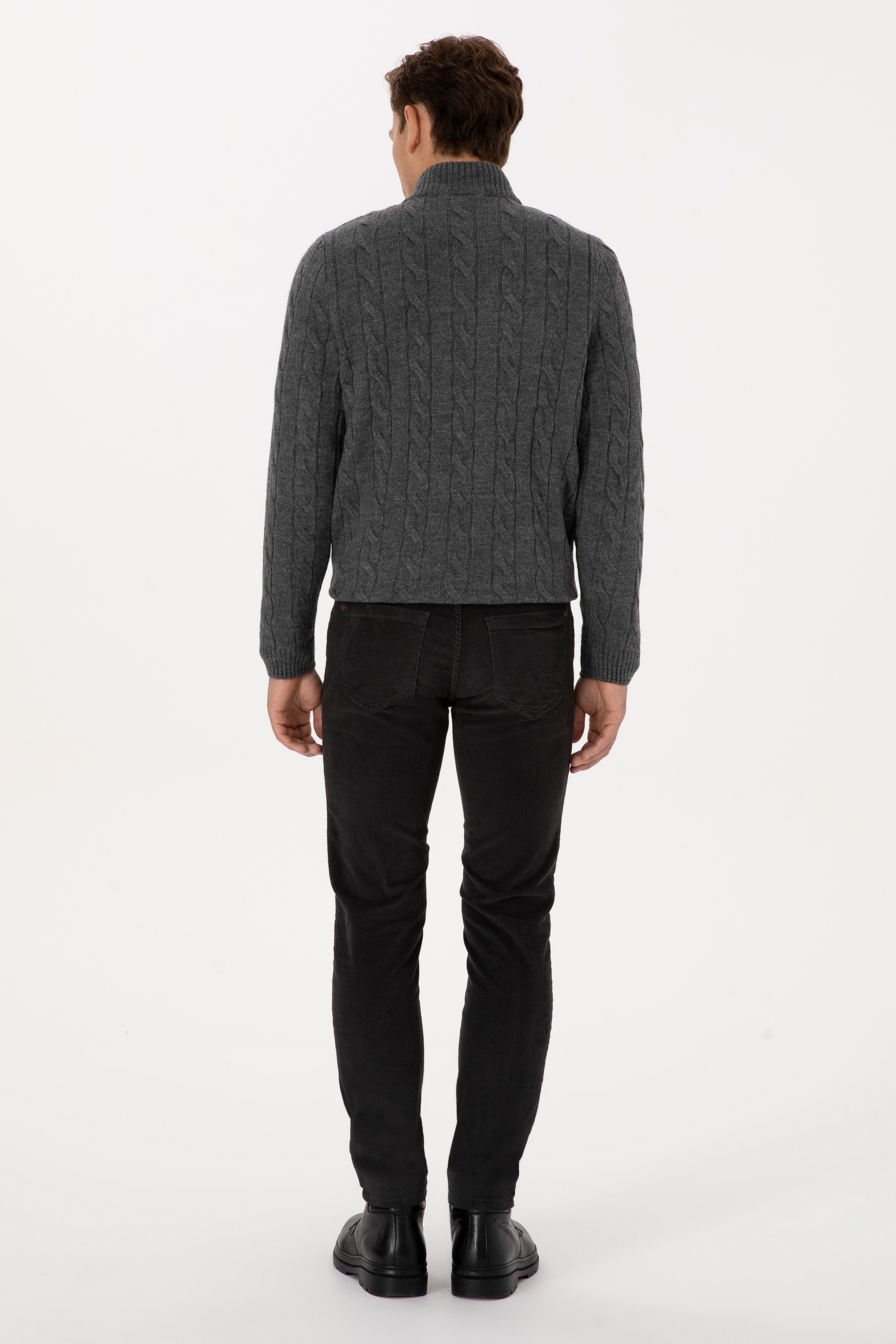 Erkek Slim Fit Gri Kanvas Pantolon - Image 4