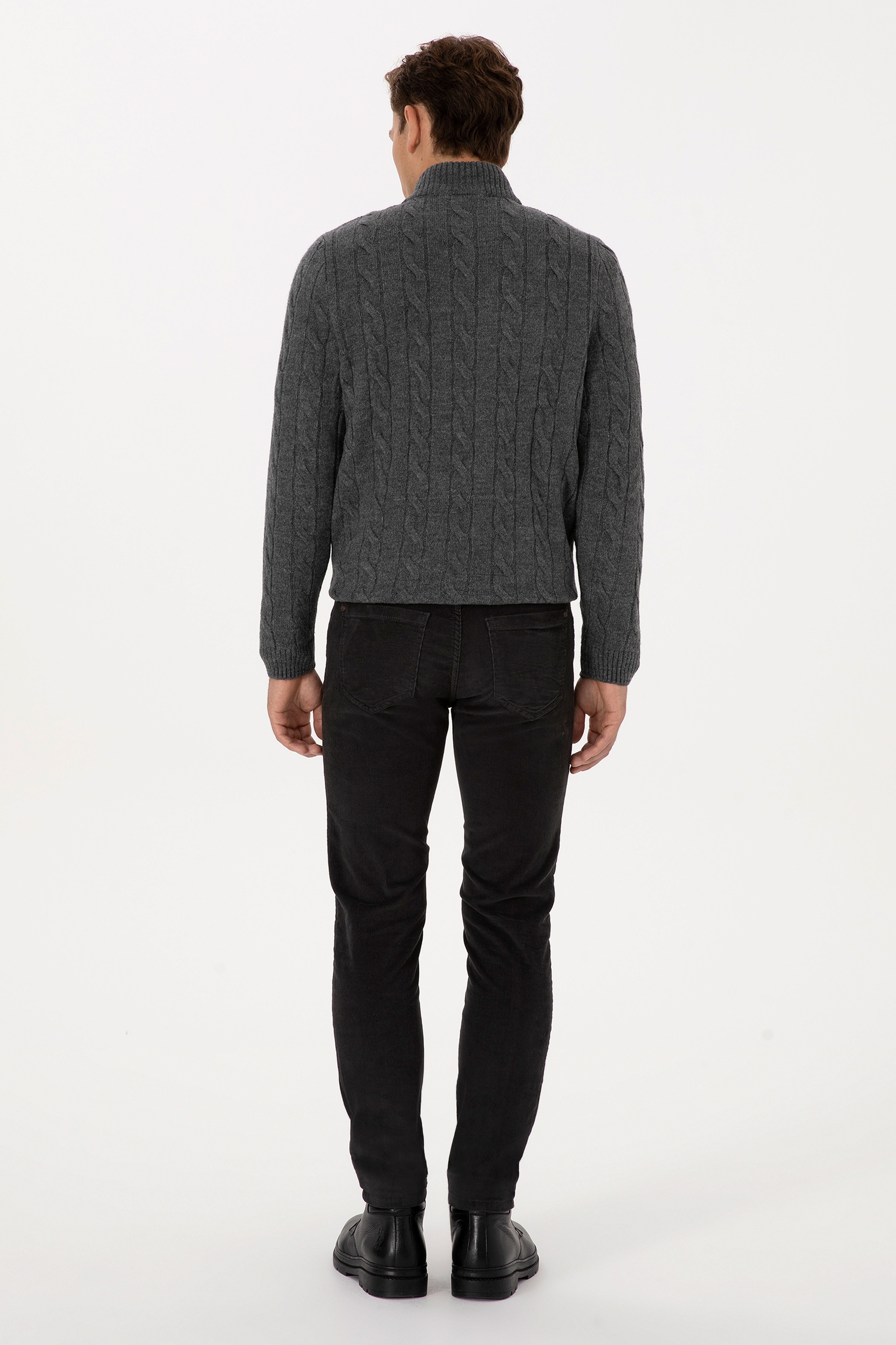 Erkek Slim Fit Gri Kanvas Pantolon