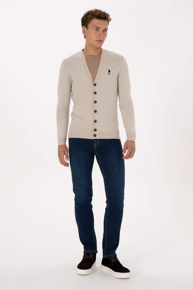 Erkek Taş Melanj Basic Triko Hırka - 50313702042