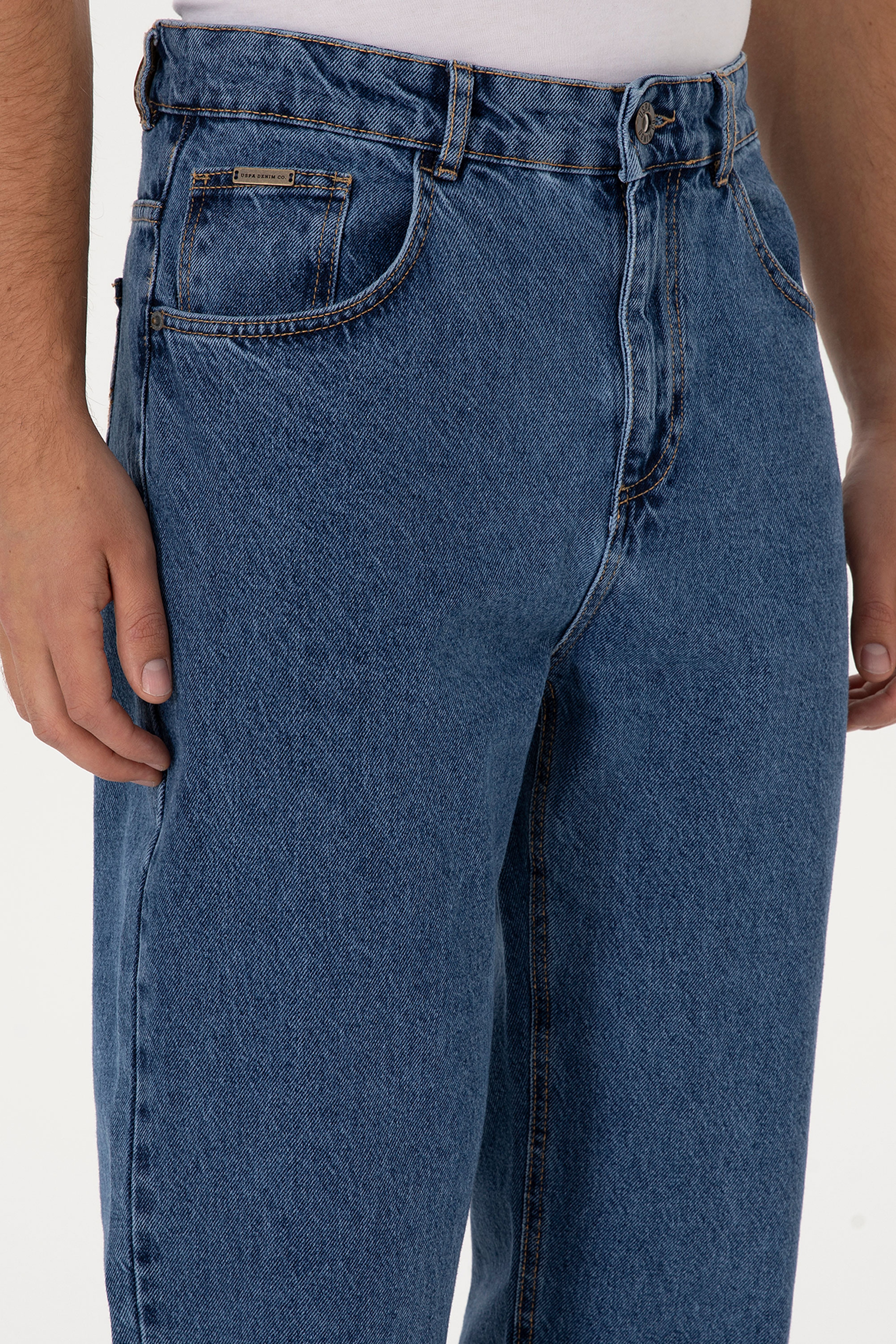 Erkek Mavi Loose Fit Jean Pantolon - Image 5